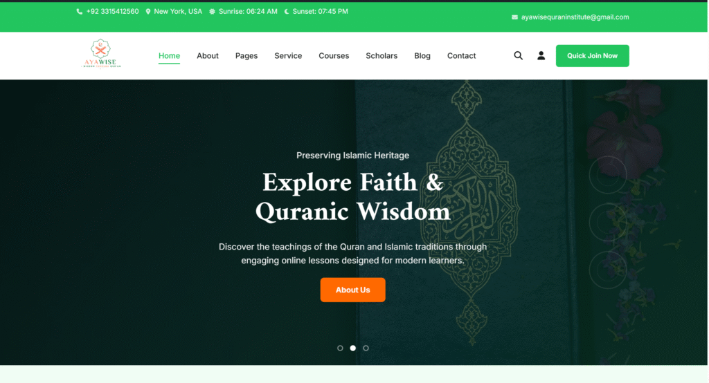 Professional Quran Institute Website Development Portfolio Preview